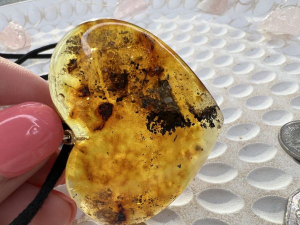 Amber pendant big heart 
